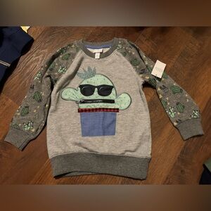 Gray and Green Kids Sweatshirt with Cactus Design